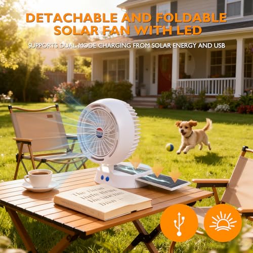 Estensoe Rechargeable Camping Fan with Light - Solar Powered, USB/Battery Operated with Remote, 10400mAh, 4-Speed Adjustab...