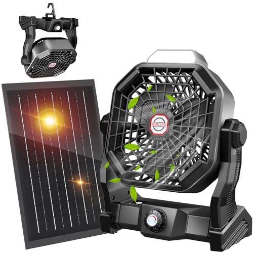JINLICTE Solar Fan with LED Lantern, Camping Fan with 7W Solar Panel, Rechargeable Solar Powered for Outside, Quiet Batter...