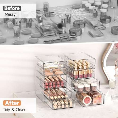Makeup Drawer Storage Organizer with 13 Drawers, 3 Set Acrylic Office Desk Organization and Storage, Dustproof Drawer Orga...