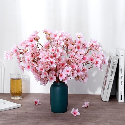 SITUMEIZI 6Pcs Artificial Cherry Blossom Branches Decor Fake Flowers Silk Spring Faux Flowers 16" Peach Bouquet for Home W...
