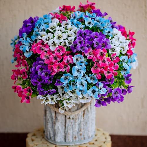 AXYLEX Artificial Flowers Outdoor Shrubs - 16 Bundles Fake Plants UV Resistant No Fade Faux Plastic Greenery Home Garden P...
