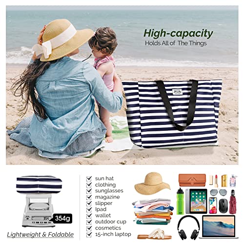 HOMESPON Large Waterproof Beach Bag for Women Sandproof Tote Bag Pool Bag with Zipper and Pockets for Travel Vacation Gym