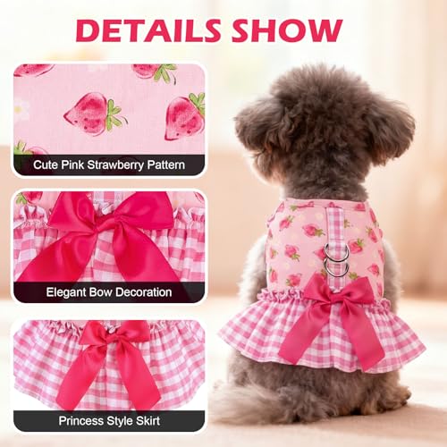 EXPAWLORER Dog Harness Small Medium Sized Dogs, Plaid Dog Dress Bowknot Harness and Leash Set, No Choke No Pull Soft Mesh ...