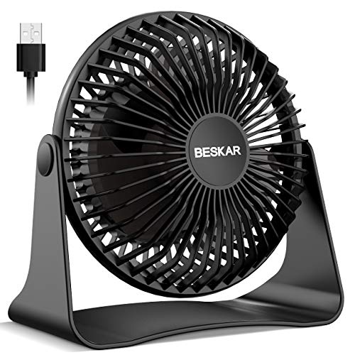 BESKAR USB Small Desk Fan, Portable Fans with 3 Speeds Strong Airflow, Quiet Operation and 360°Rotate, Personal Table Fan ...