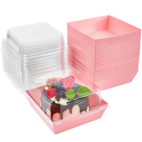 Kucoele 50 Pack Small Charcuterie Boxes with Clear Lids, 4 Inches Paper Bakery Boxes Dessert Boxes Disposable To Go Food C...