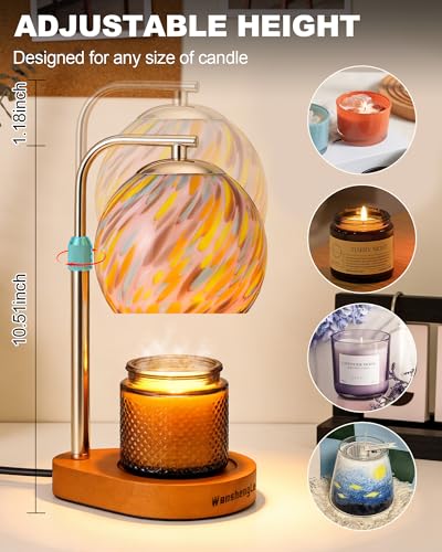 WangshengLe Stained Glass Candle Warmer Lamp with Dimmable 7-Level Brighness, Adjustable Height with 2/4/8H Timer, Home De...