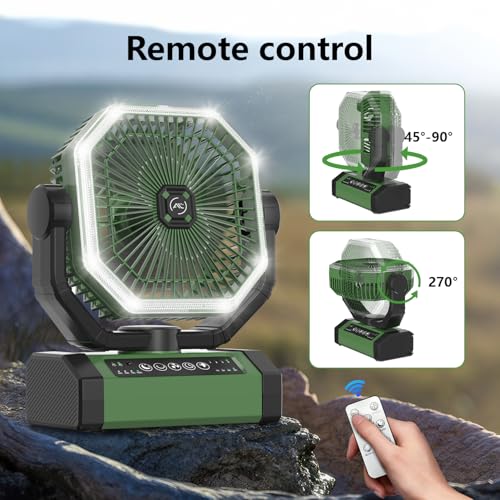 Allsion Portable Fan, 24000mAh Rechargeable fan with Remote & LED, Camping Fan 4 Speed Strong Airflow, Desk/Camping/Outdoo...