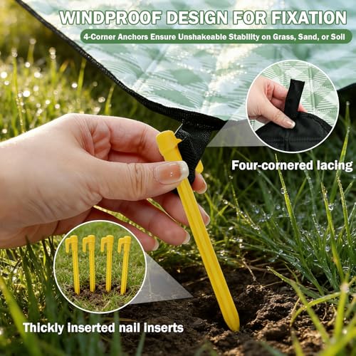 Extral Large Outdoor Waterproof Picnic Blanket With Shoulder Strap, 80"X80" 3-Layer Windproof Foldable Picnic Mat with Cor...