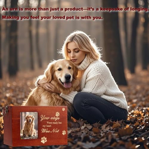QMoveltyF Pet Urns for Dog or Cat Ashes Sets Pet Cremation Urns Medium Wooden Keepsake Memory Box with Photo Frame with Bl...