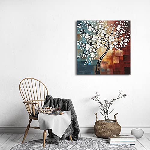 Wieco Art Morning Glory Modern Abstract White Flowers Oil Paintings on Canvas Wall Art 100% Hand Painted Floral Artwork fo...