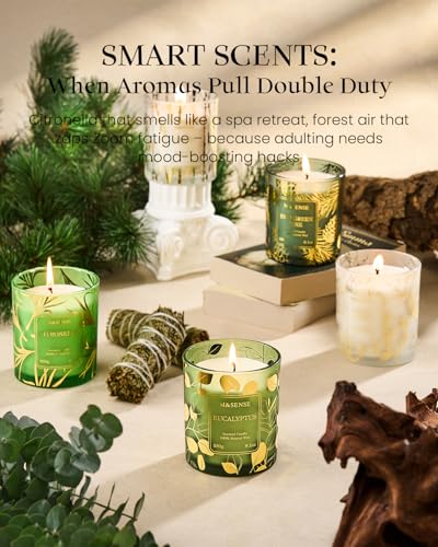 M&SENSE Eucalyptus Vegan Soy Candles, 8.1oz 42-Hour Slow Burning Non Toxic, Winter Aromatherapy Candle for Relaxing Calmin...