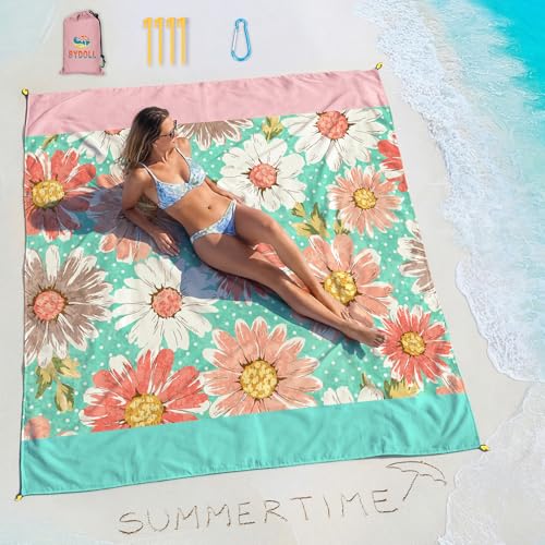 BYDOLL Beach Blanket Waterproof Sandproof 78''×81'' Suits1-4 Adults Compact Lightweight Oversized Sand-Free Blanket Large ...