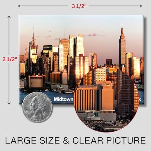 Midtown Manhattan Sunset NYC Magnet – Famous Skyscrapers Skyline Souvenir – 3.5x2.5” Metal Fridge Magnet – High-Resolution...