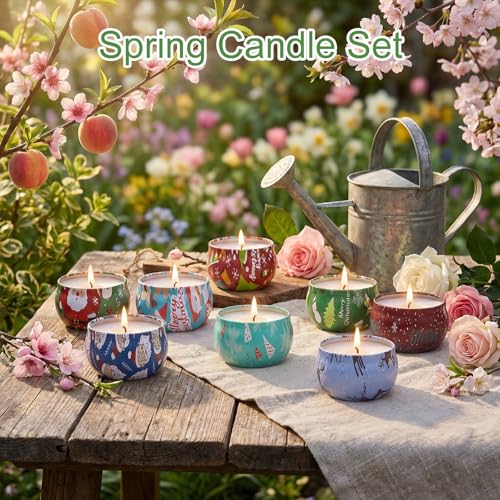 Spring Candles Set, 8 Pack Floral Candles for Home Scented, Spring Candle Gift Sets for Women and Men, 2.5oz Natural Soy W...