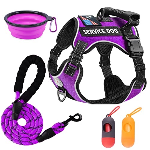 Cymiler Service Dog Vest,No-Pull Dog Harness and Leash Set,Adjustable Oxford Reflective Service Dog Vest Harness with Hand...