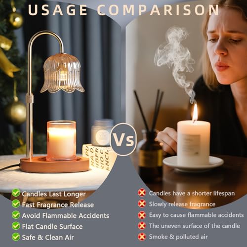 Candle Warmer Lamp with Timer: Adjustable Dimmable Height Adjustable Warming - Flower Shape Wax Lamp Jar Candles No Flame ...