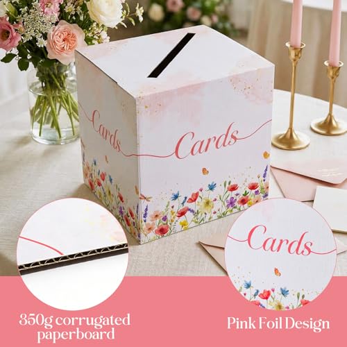 OurWarm White Wedding Card Box, Floral Paperboard Gift Card Box for Party Wedding Reception Decorations, Graduation Money ...