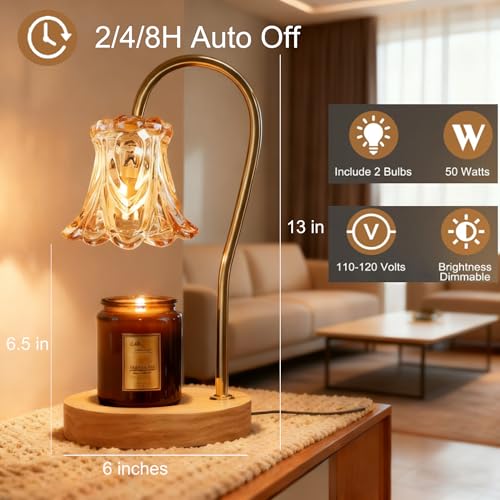 Candle Warmer Lamp with Timer 2 Bulbs Light Dimmable Electric Candle Warmer Flower Shape for Bedroom Home Decor, Wax Melt ...