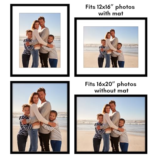 Americanflat 16x20 Picture Frame with Polished Plexiglass - Set of 2 - Use as 12x16 Frame with Mat or Display 16x20 Photo ...