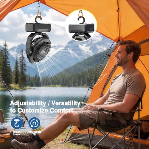 AVAVO Camping Fan Rechargeable, 20000mAh Battery Powered Portable Fan with 4 Speeds & 2 LED Lights, Cordless Outdoor Tent ...