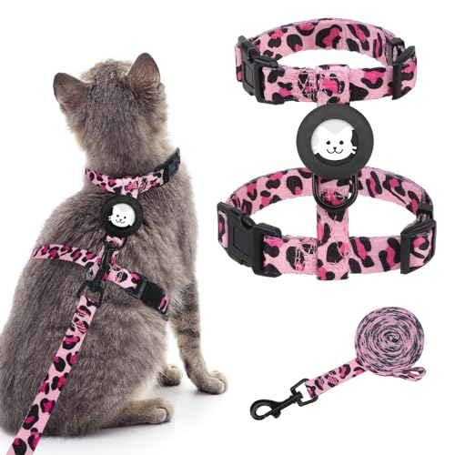BINGPET Cat Harness with Airtag Holder, Cat Harness and Leash Set Escape Proof for Walking Travel Outdoor, Soft Adjustable...