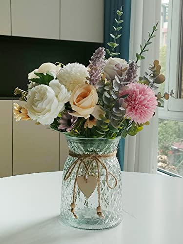 Aubcee Fake Flowers with Vase, Faux Peony Silk Flowers for Home Decor,Fake Flowers with Vase for Coffee Table Decor,Living...