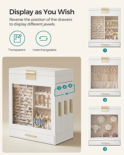 SONGMICS Jewelry Box with Glass Window, 5-Layer Jewelry Organizer with 3 Side Drawers, Jewelry Storage, with Big Mirror, M...