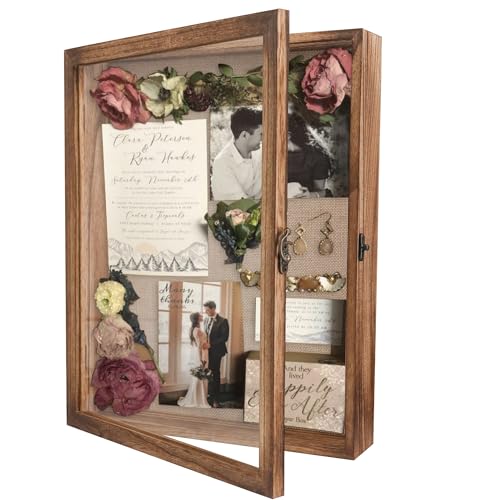 GraduatePro Shadow Box Frame 11x14 Display Case with Linen Back, Real Glass Window Door with Hinge, Picture Frame Wedding ...