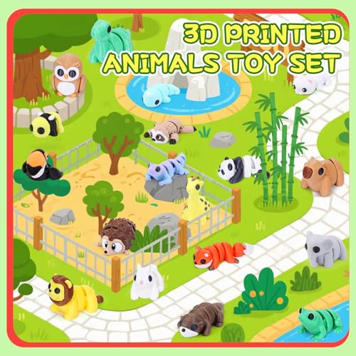Gencokok 30PCS 3D Printed Animals Set, Mini 3D Printed Animals, Animal Figurines Exquisite Cute Pocket Pets Toy, Cute Arti...