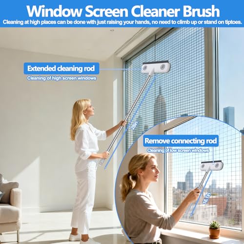 XANGNIER Window Screen Cleaner & Track Cleaning Kit-Mesh Screen Cleaner Brush with Extension Pole,Window Sill and Track Cl...