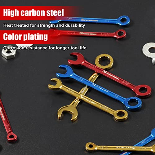 SPEEDWOX 10 Pcs Color Plated Open and Box End Mini Wrenches Color Coated Midget Wrench Set Mini Combination Wrench Set SAE...