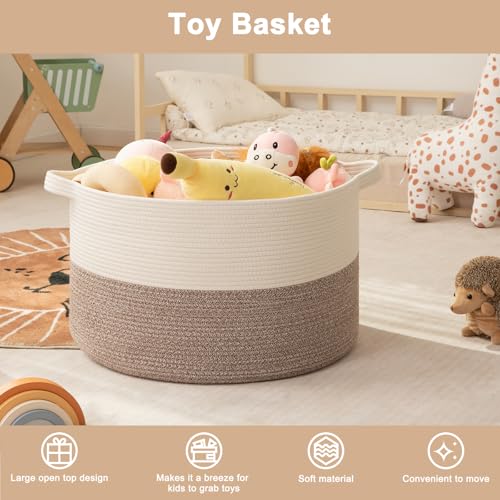 OIAHOMY 90L XXXLarge Blanket Basket for Living Room, 21.7" x 13.8" Woven Cotton Rope Laundry Basket for Organizing Pillow...