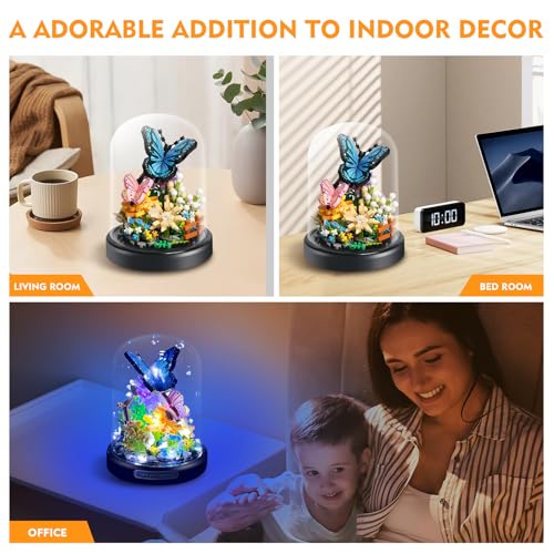 ZQJKLE Flower Bouquet Butterfly Building Set with LED String Light, Butterfly Flower Botanical Collection, 530 Pcs Mini Br...
