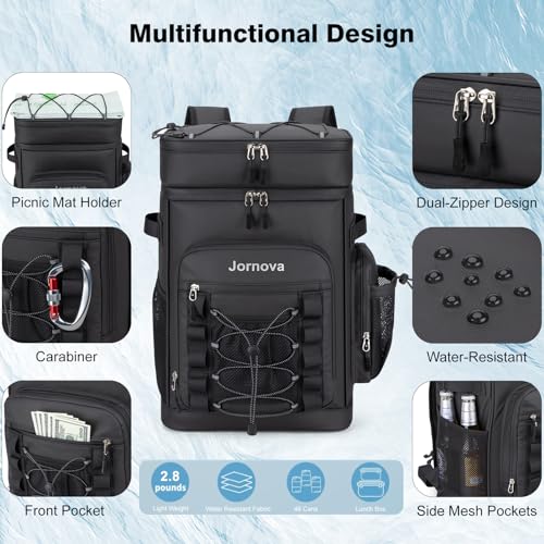 Jornova Insulated Cooler Backpack, 40L Leakproof Backpack with Double Compartments for Men & Women, Large Lunch Cooler for...