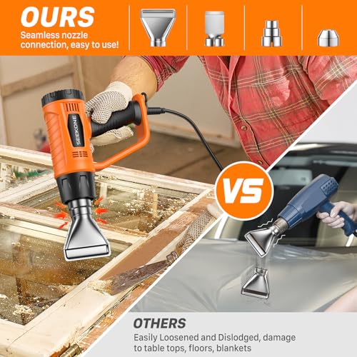 SEEKONE Heat Gun 1800W Heavy Duty Fast Heat Hot Air Gun Kit with 752℉&1112℉（400℃-600℃） Dual-Temperature Settings and 4 Noz...