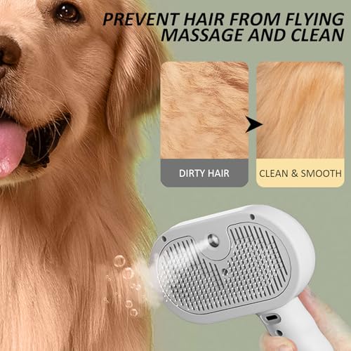 3 In 1 Self Cleaning Steamy Pet Brush, Pets Spray Hair Removal Comb - Anti-Static, Dog Grooming Tool with Steam & Self-Cle...