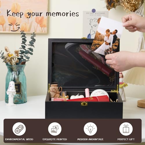 EVA murmure Larger Wooden Memory Keepsake Boxes With Hinged Lids and a photo frame inside the lid - Decorative Storage Box...
