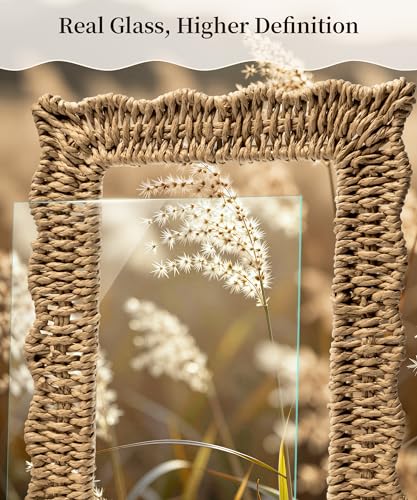 Afuly 5x7 Picture Frame Boho Woven Photo Frame Beige Frames Rope Wave Unique Wall Hanging Desk Standing Home Decor with Re...