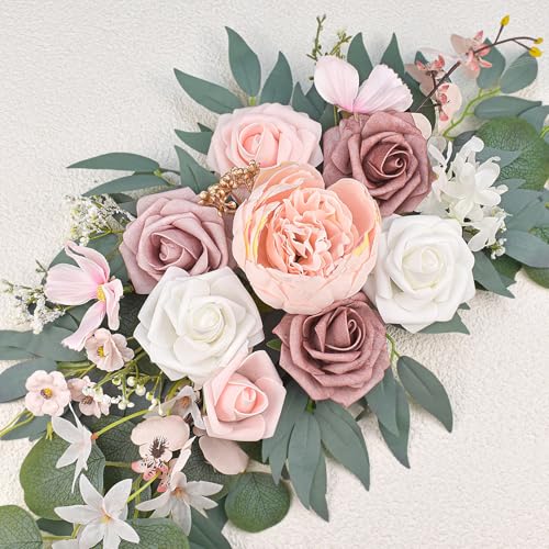 Finphoon Pink Wedding Arch Flowers Set of 2, Artificial Wedding Arch Floral Swag Arrangement for Reception Photo Backdrop ...