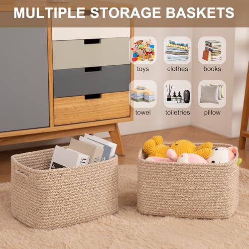 OIASKET Storage Baskets for Organizing, Woven Decorative Baskets for Shelves - Books, Towels, and Clothes, Cotton Rope Toy...