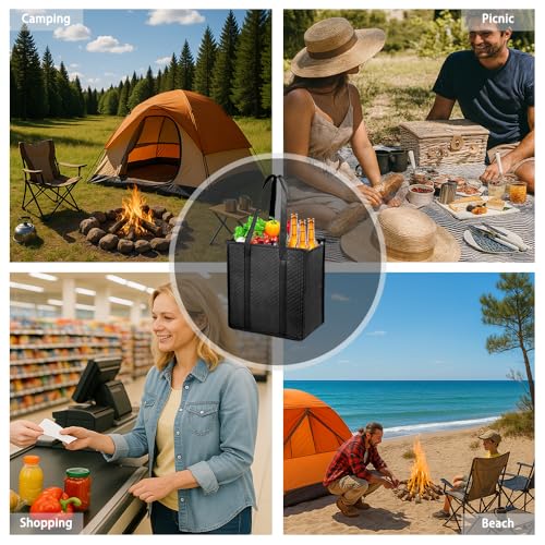 WhoseBags 18L Insulated Grocery Bags with Zipper, Reusable Thermal Cooler Tote Bag for Hot & Cold Food, Foldable Shopping ...