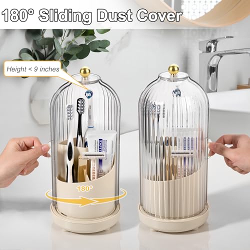 Rotating Toothbrush Holders with Cover, Dustproof Toothbrush Holder with Sliding Lid Electric Tooth Brush and Toothpaste O...