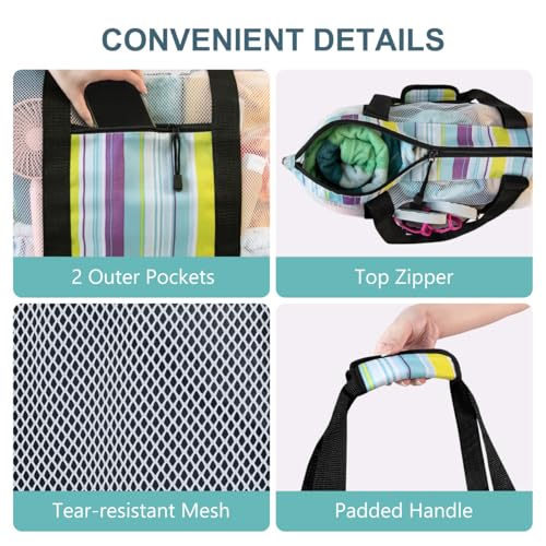 ASL Mesh Beach Bag with Cooler Compartment for Women, 2-in-1 Print Travel Tote 30L with Zipper and Pockets, Pool Picnic