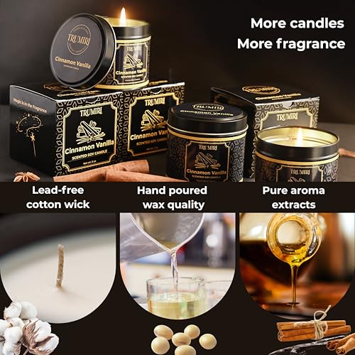 Vanilla Candle with Cinnamon Strong Scented Soy Candel Clean Non Toxic Velas Aromáticas for Women Gift for Fall Christmas ...