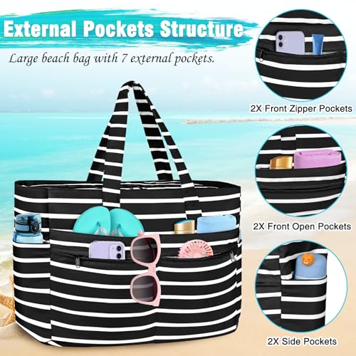 HUANLANG Extra Large Beach Bag Waterproof Beach Totes Bags for Women Men,Pool Bag with Zipper Wet Pocket