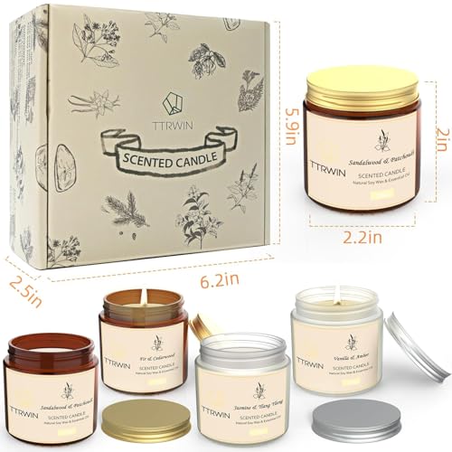 4 Pack Scented Candles for Home Scented Natural Soy Wax, Aromatherapy Candle Gifts Set for Women Men, Jar Candles Set for ...