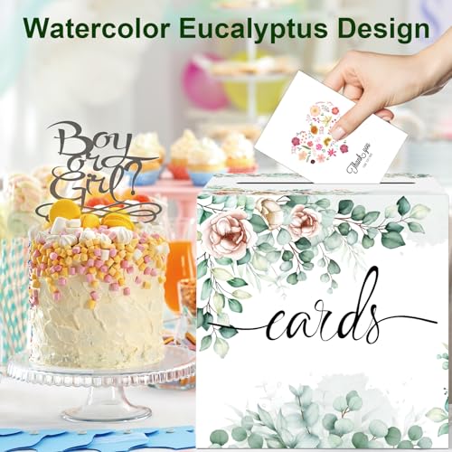 Watercolor Greenery and Floral Card Box Wedding Card Box Holder Gift Cards Receiving Box for Party Graduation Bridal or Ba...