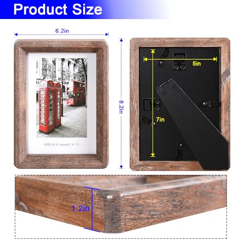 YAAPSDR 5x7 Picture Frame - Rustic Wooden Picture Frame with Real Tempered Glass, Gift Box Barn Wood Frame with Rounded Co...