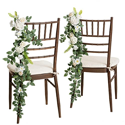 Ling's Moment 10pcs Wedding Chair Decorations Aisle Floral Swag Artificial Pew Flowers Hanging Garland White & Sage Green ...