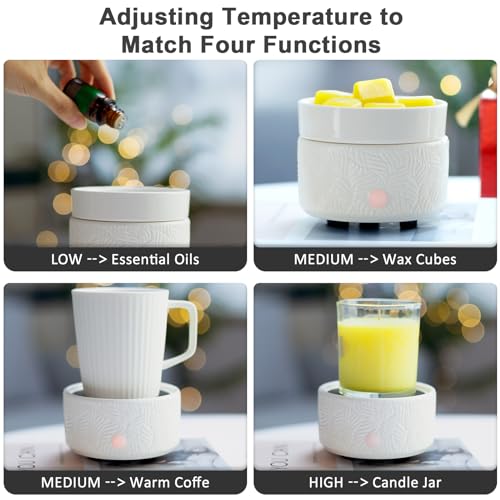 Candle Wax Melts Warmer Burner - Ceramic Essential Oil Warmer 3-in-1 candle warmer Timer Adjust Fragrance Intensity Auto S...